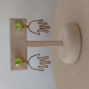 Luster Show of Hands green crystal and brass earrings